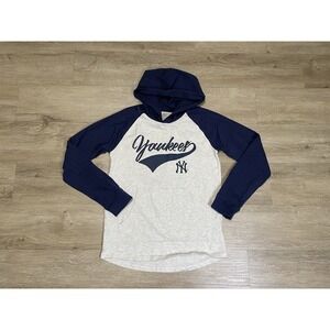 MLB YOUTH SZ L 10-12 New York Yankees MLB Hooded Raglan Shirt Long Sleeve